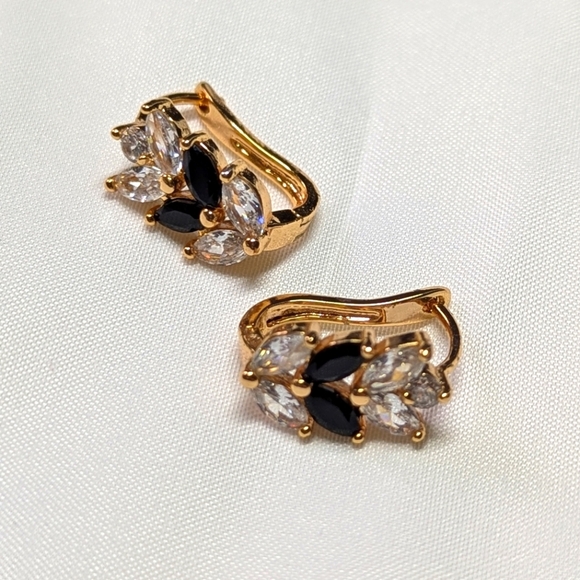 Goldtone and Rhinestone Huggie Earrings (3 Pairs) Pierced Earrings - Picture 3 of 11